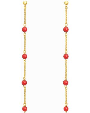 Unaloe Vermeil Mediterranean Coral Drop Earrings – Natural Coral Bead Designer Jewelry - White
