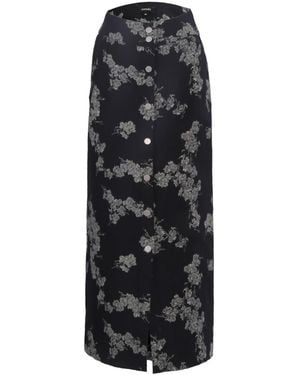 Smart and Joy Open Front Long Denim Skirt - Black