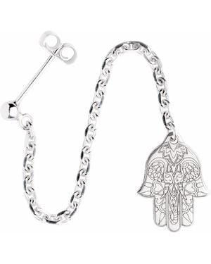 CarterGore Hamsa Hand Single Long Drop Earring - Metallic