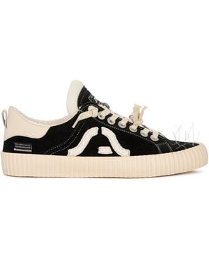 Springa | Unique Vulcanized Sneakers Italian Handmade Wavy Suede Embroidery Trainers - Black