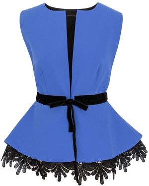 concept A trois Royal Vest, Fitted With Peplum And Lace Details - Blue