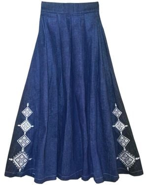 L2R THE LABEL Embellished Emberloom Denim Maxi Skirt - Blue