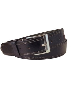 Berber Leather Leather Belt With Stitching - Black
