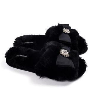 Pretty You London Anya Slider Slipper With Diamante - Black
