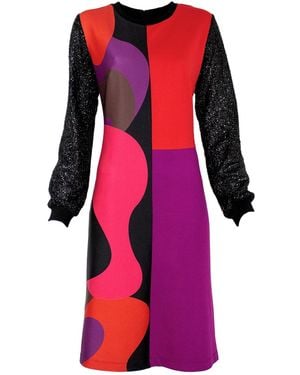 Lalipop Design Colorful&black Abstract Design Patchwork Knit Viscose Dress - Red