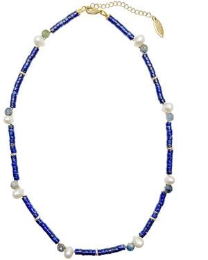 Farra Lapis With Teardrop Pearls Dainty Necklace - Blue