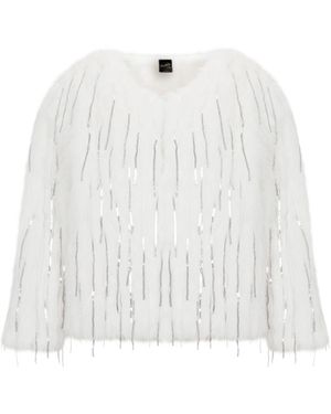 Black Cake Lustrous Faux Fur Vegan Sequin Glam Jacket - White
