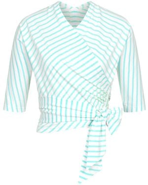 Marianna Déri Mint Cream Striped Wrap Top - Blue