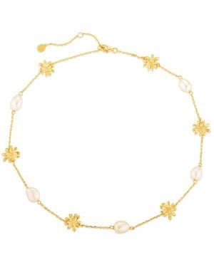 Lulu B London Daisy Flower & Pearl Chain Necklace - Metallic