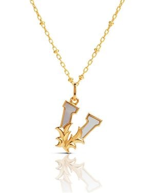 Kasun Plated V Initial Necklace With Mother Of Pearl - Metallic