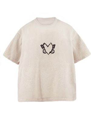 X Ilona Blue Neutrals Heart With Wings Apricot Vintage Washed Cotton Tee - Natural