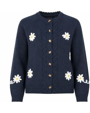 Yumi' Daisy Stitch Cardigan - Blue