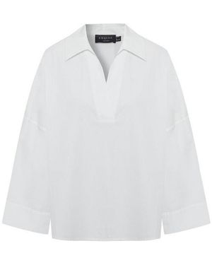 Exquise Lucia Collared Poplin V-Neck Blouse - White