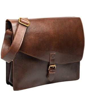 Hides Leather Co. Handmade Leather Messenger Bag, Travel Laptop Briefcase - Brown