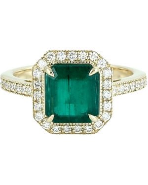 Artisan 14K Emerald & Diamond Halo Statement Ring - Green