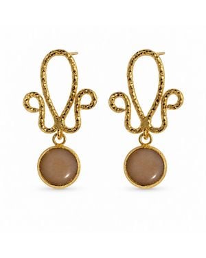 By Ozge Neutrals Earth Harmony Taupe Natural Stone Sculptural Brass Drop Earrings - Metallic