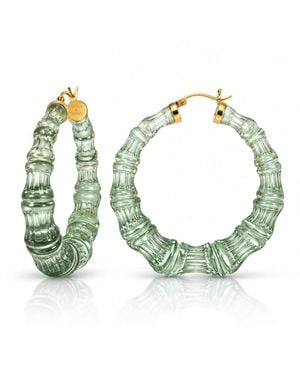 Gold & Honey Fall Lucite Bamboo Hoop Earrings - Green