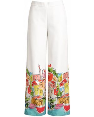 Richa Sharma Handcrafted Linen Cotton Wide Leg Trousers - White