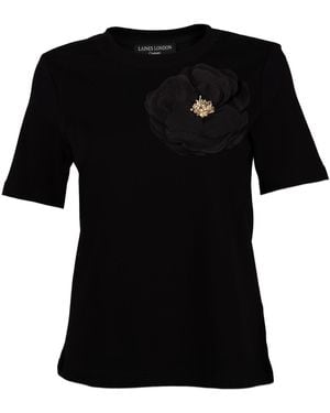 Laines London Laines Couture Embellished Organza Corsage Brooch T-Shirt - Black