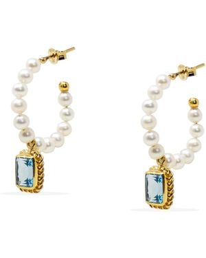Vintouch Italy Luccichio Sky Topaz And Pearl Hoop Earrings - Metallic