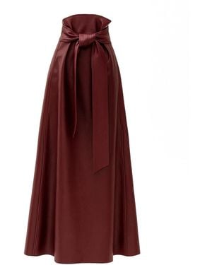 Julia Allert Faux Leather High-Waisted A-Line Skirt With Belt Burgundy - Red