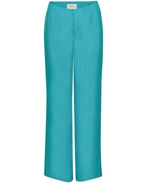 Ginta Silk & Linen Blend Wide Leg Trousers - Blue
