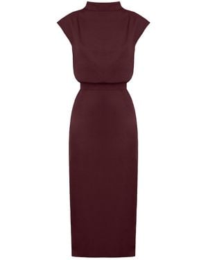 UNDRESS Tessa Wine- Short Kimono Sleeves Elegant Midi Dress - Red
