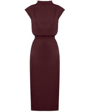 UNDRESS Tessa Wine- Short Kimono Sleeves Elegant Midi Dress - Red