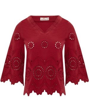 Peraluna Hiromi V-Neck Bell Sleeve Blouse - Red