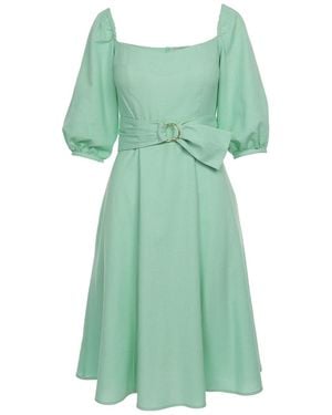 Noria Anis Miquela Puff Sleeves Midi Dress - Green
