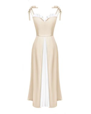POST MERIDIEM Neutrals Cream Flowy Slit Midi Dress - White