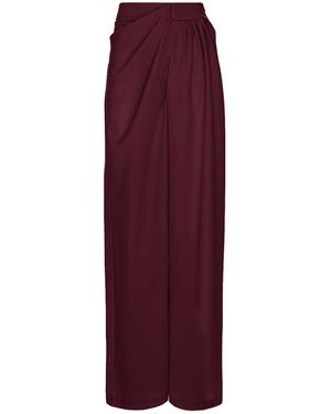BLUZAT Burgundy Pants With Side Draping - Purple