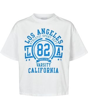 American Dreams T-Shirt Cropped La California Cotton Tee W/Sky Letters - Blue
