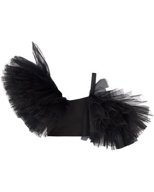 LIA ARAM Asymmetrical Tulle-Trimed Bustier - Black