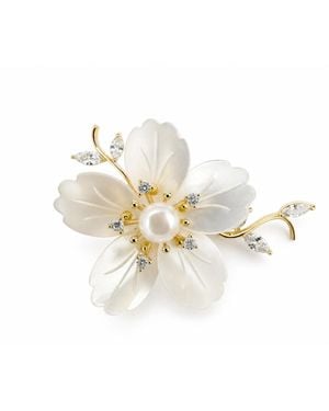 Angel Barocco Mother Of Pearl Flower Branch Brooch - White