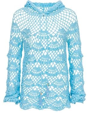 Andreeva Aqua Marine Handmade Crochet Hoodie - Blue