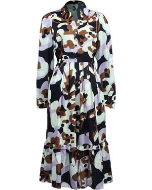 Smart and Joy Macro Abstract Print V Neck Dress - Black