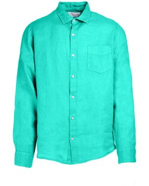 Haris Cotton Long Sleeved Front Pocket Linen Shirt - Blue