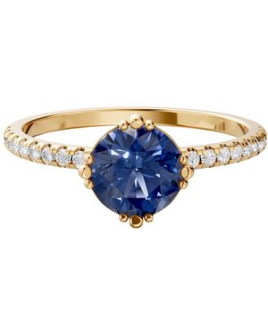 Aya Fine Jewelry Valentine's Day Lab-Grown Diamond Solitaire Ring With Accent Pavé Band 14K - Blue