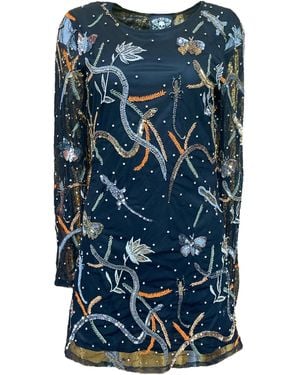 Any Old Iron Hand-Beaded Desert Short Dress - Blue