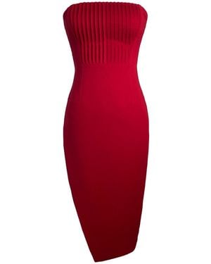Solgo Atelier Leiya Strapless Pintuck Corset Crepe Dress - Red