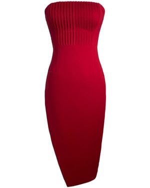 Solgo Atelier Leiya Strapless Pintuck Corset Crepe Dress - Red