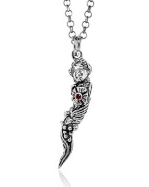 Unaloe Sterling Necklace With Goddess Of Fortune With Natural Ruby - Metallic