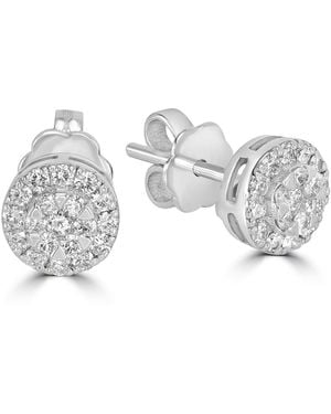 Artisan Round Diamond Cluster Halo Stud Earrings - Metallic