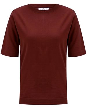 Peraluna Trine O-Neck Fine Knit Merino Wool T-Shirt - Red