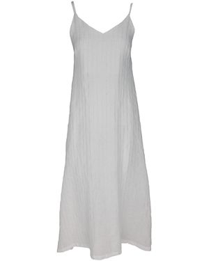 Haris Cotton Maxi Striped Linen Dress With Straps And Slits - Gray