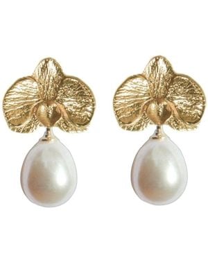 Agora Jewellery Orchid Pearl Earrings - Metallic