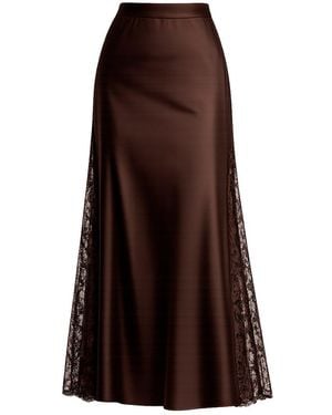 Tantra Spain Sl A-Line Satin Midi Skirt With Side Slits And Lace, Elastic Waistband - Brown