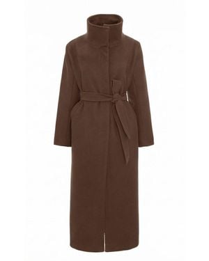 BLUZAT Long Coat With High Collar - Brown