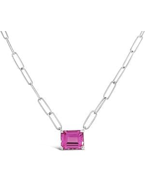 Lutiro Paperclip Chain With Coloured Stone Sapphire - Metallic
